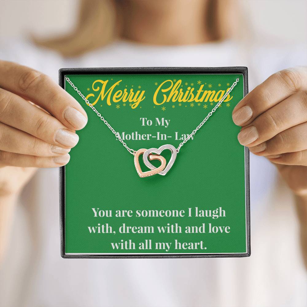 Merry Christmas To My Mother-In-Law Interlocking Hearts Necklace - Gift for Mother - Necklace for Mother-In-Law