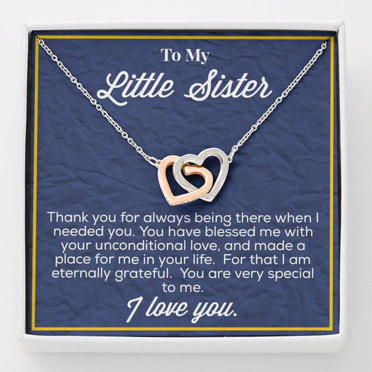 To My Little Sister Interlocking Hearts Necklace