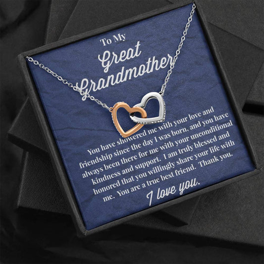To My Great Grandmother Interlocking Hearts Necklace - Jewelry for Grandmother - Gift for Grandmother