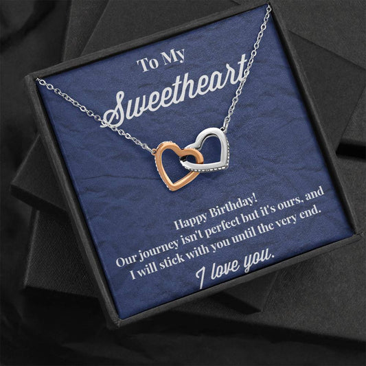 Happy Birthday To My Sweetheart Interlocking Hearts Necklace - Sweetheart Necklace - Jewelry for Wife - Necklace for Wife