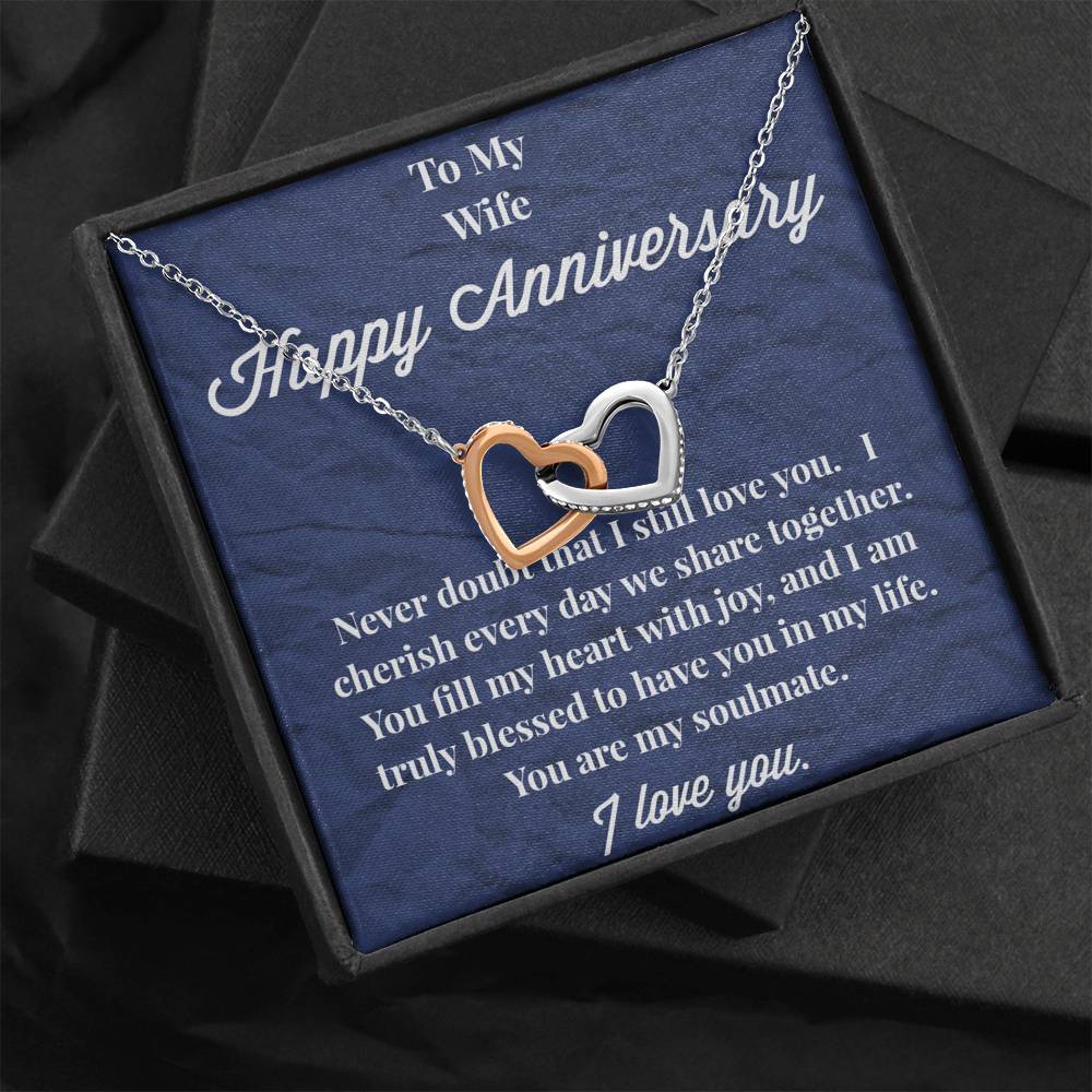 Happy Anniversary To My Wife Interlocking Hearts Necklace - Wedding Anniversary Gift - Necklace for Wife