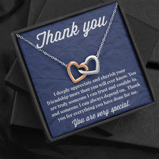 Thank You Interlocking Hearts Necklace - Thank You Gift - Necklace for Friend