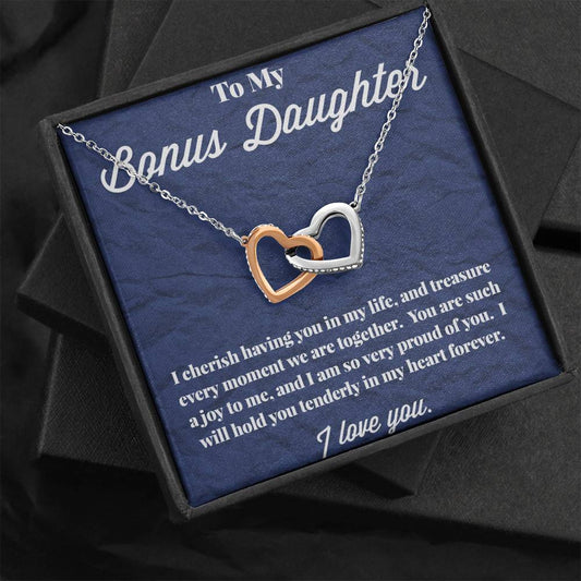 To My Bonus Daughter Interlocking Hearts Necklace, Stepdaughter Necklace, Bonus Daughter Jewelry, Nonbiological Daughter Necklace