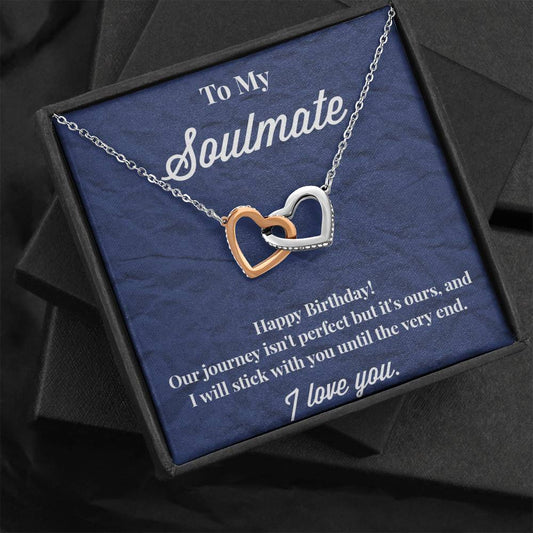 Happy Birthday To My Soulmate Interlocking Hearts Necklace - Jewelry for Wife - Necklace for Wife