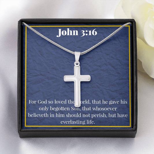 John 3:16 Artisan-Crafted Stainless Steel Cross Necklace