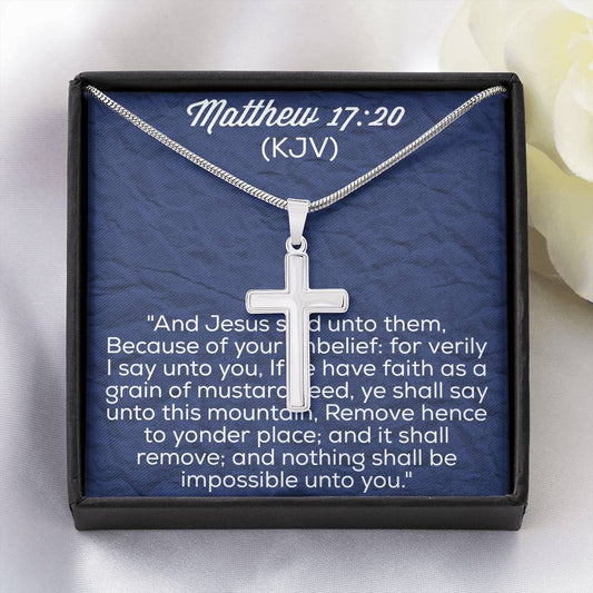 Matthew 17:20 Bible Verse Cross Necklace - Faith As A Grain Of Mustard Seed