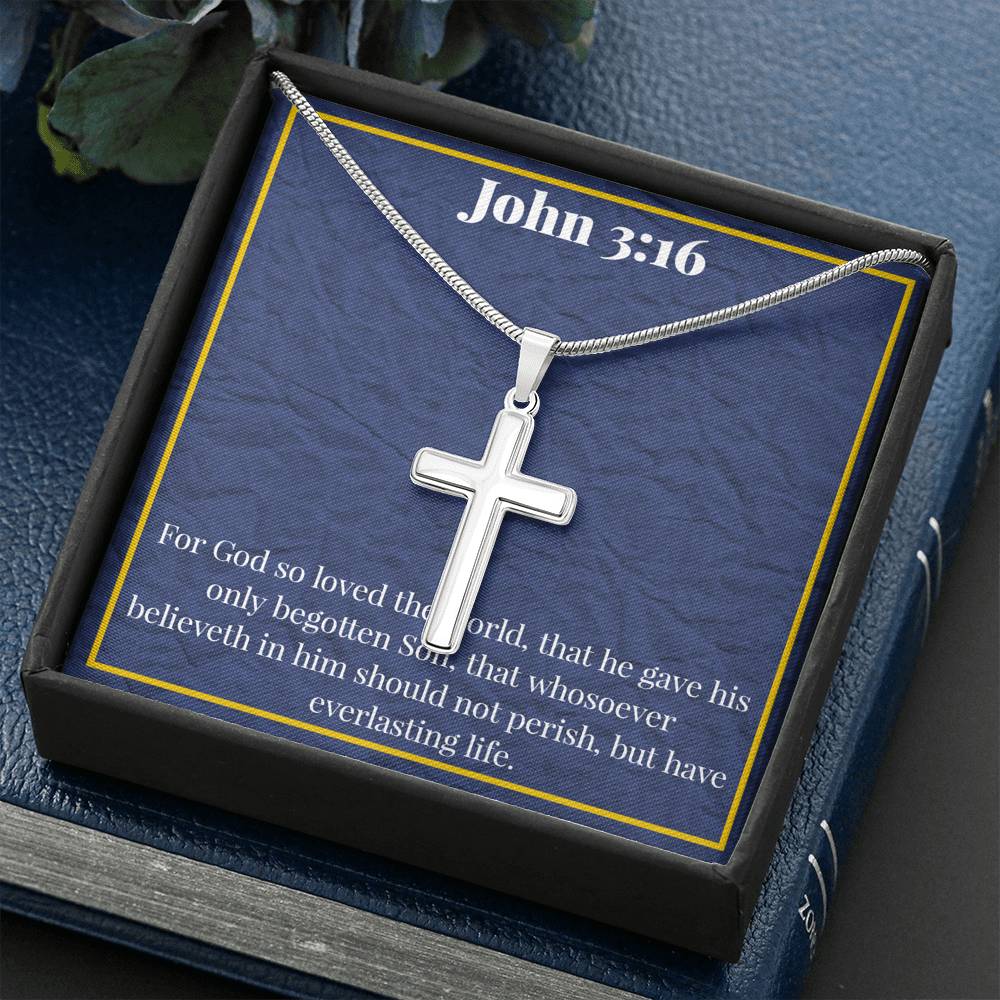 John 3:16 Artisan-Crafted Stainless Steel Cross Necklace