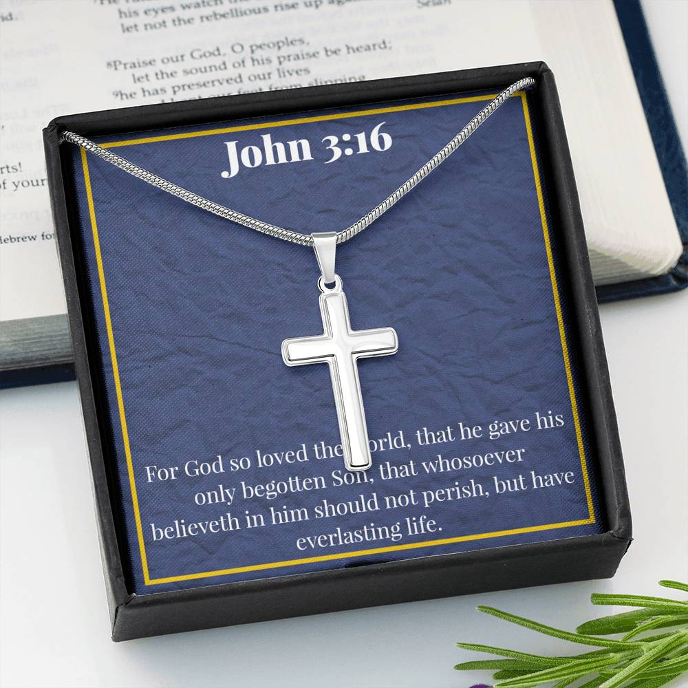 John 3:16 Artisan-Crafted Stainless Steel Cross Necklace