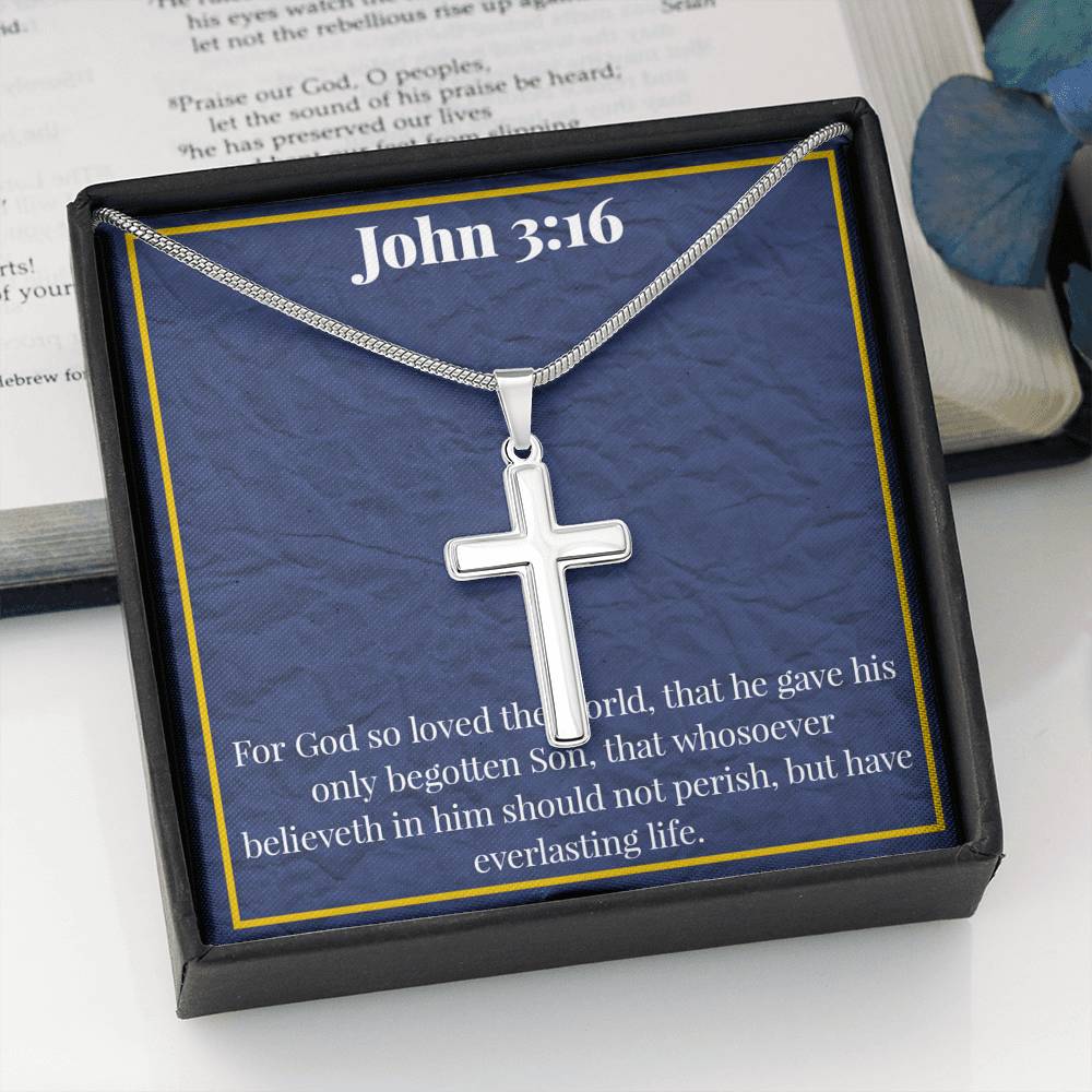 John 3:16 Artisan-Crafted Stainless Steel Cross Necklace