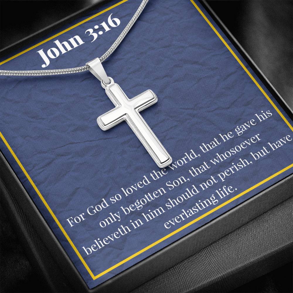 John 3:16 Artisan-Crafted Stainless Steel Cross Necklace