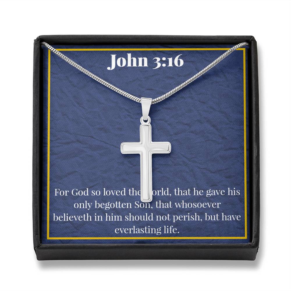 John 3:16 Artisan-Crafted Stainless Steel Cross Necklace