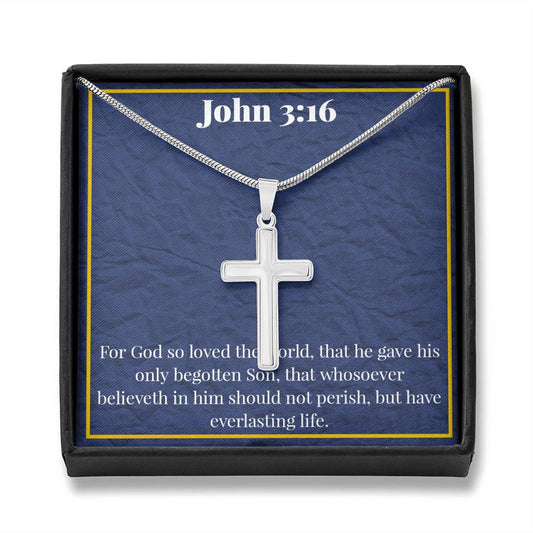 John 3:16 Artisan-Crafted Stainless Steel Cross Necklace