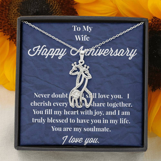 Happy Anniversary To My Wife Graceful Love Giraffe Necklace - Wedding Anniversary Gift - Necklace for Wife