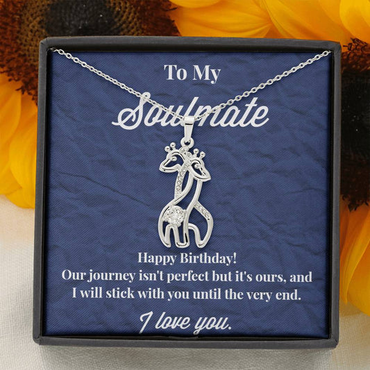 Happy Birthday To My Soulmate Graceful Love Giraffe Necklace - Jewelry for Wife - Necklace for Wife