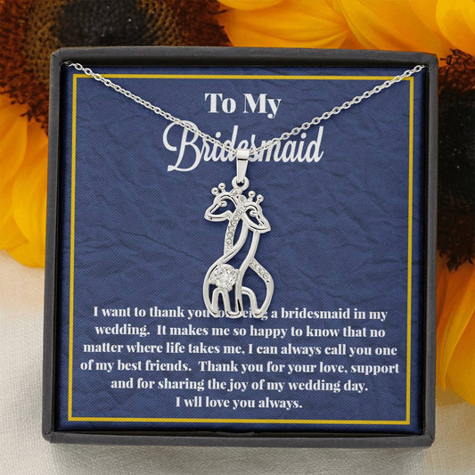 To My Bridesmaid Graceful Love Giraffe Necklace