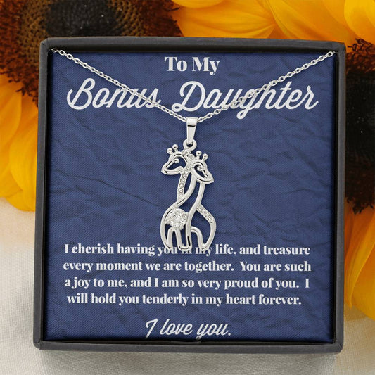 To My Bonus Daughter Graceful Love Giraffe Necklace, Stepdaughter Necklace, Bonus Daughter Jewelry, Nonbiological Daughter Necklace