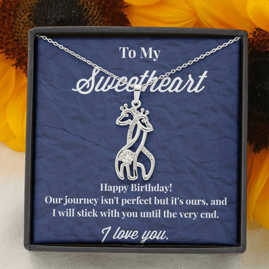 Happy Birthday To My Sweetheart Graceful Love Giraffe Necklace - Sweetheart Necklace - Jewelry for Wife - Necklace for Wife