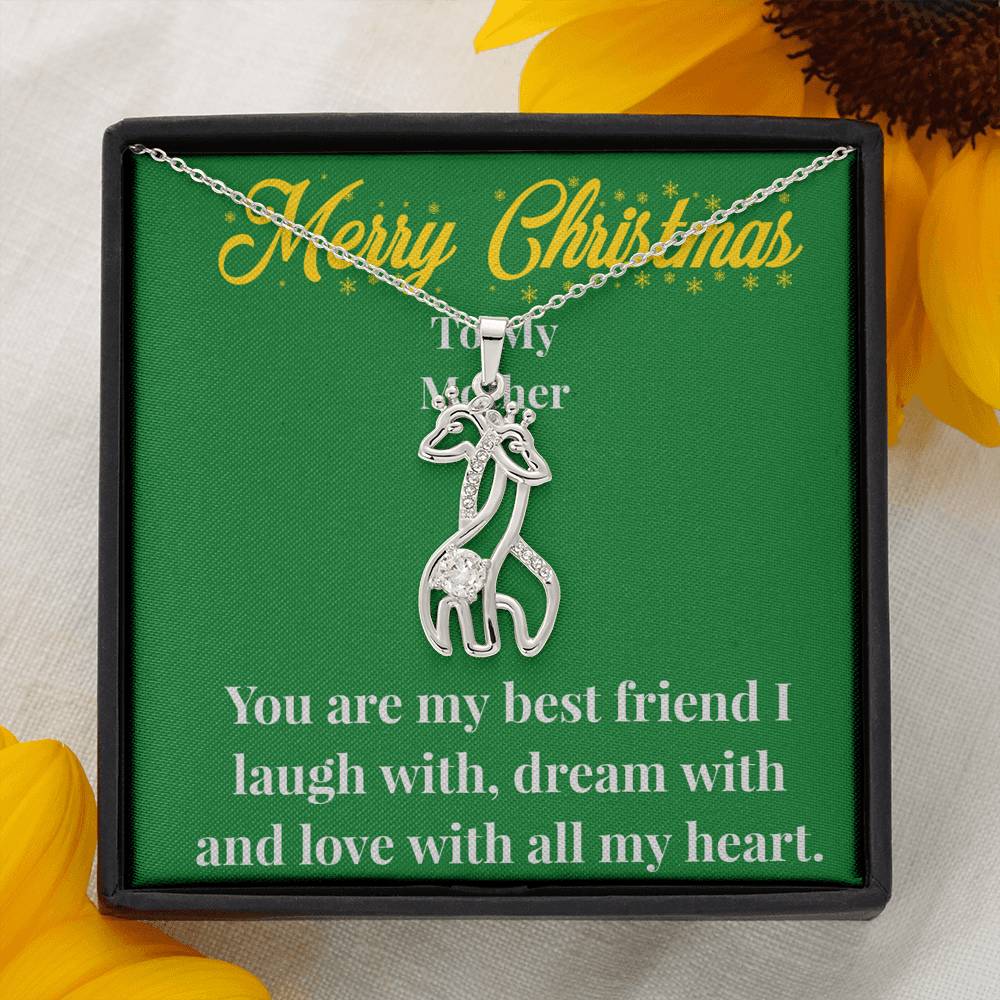 Merry Christmas To My Mother Graceful Love Giraffe Necklace - Gift for Mom - Necklace for Mom