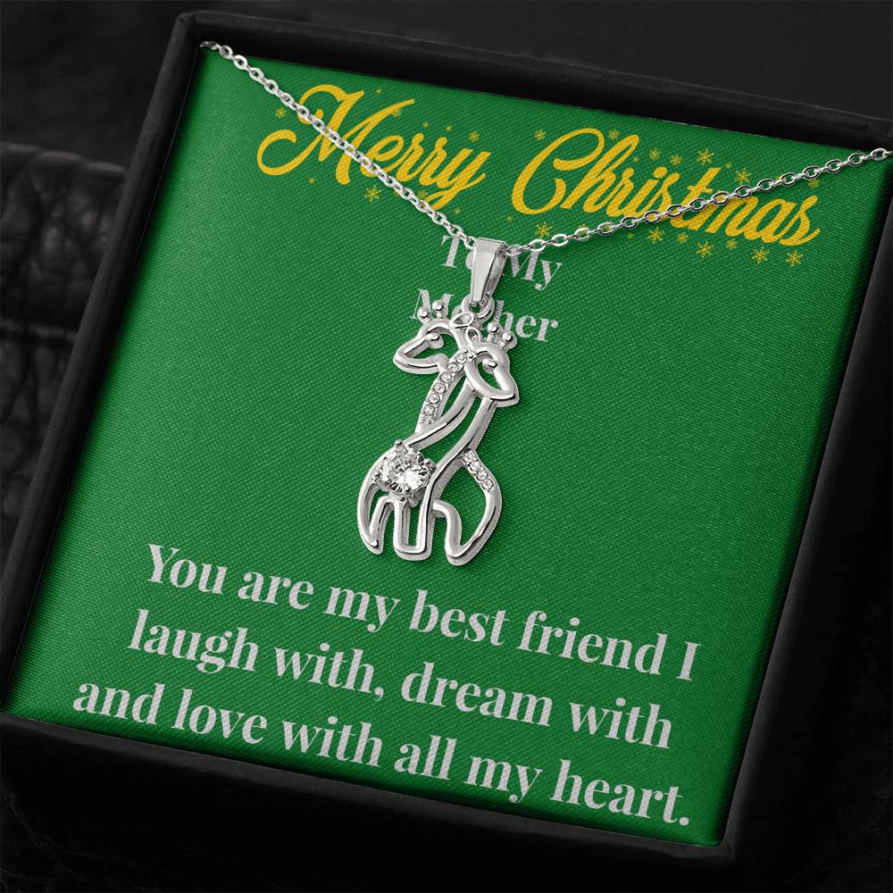 Merry Christmas To My Mother Graceful Love Giraffe Necklace - Gift for Mom - Necklace for Mom