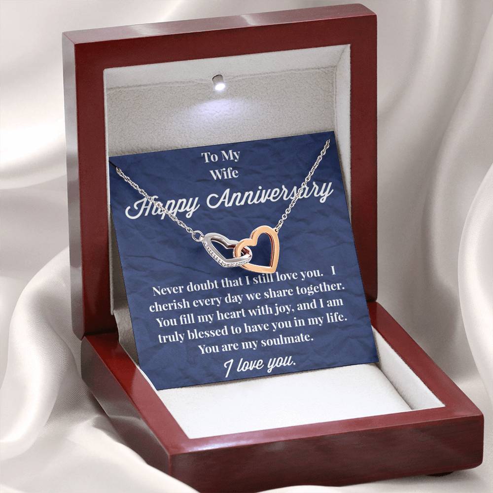 Happy Anniversary To My Wife Interlocking Hearts Necklace - Wedding Anniversary Gift - Necklace for Wife