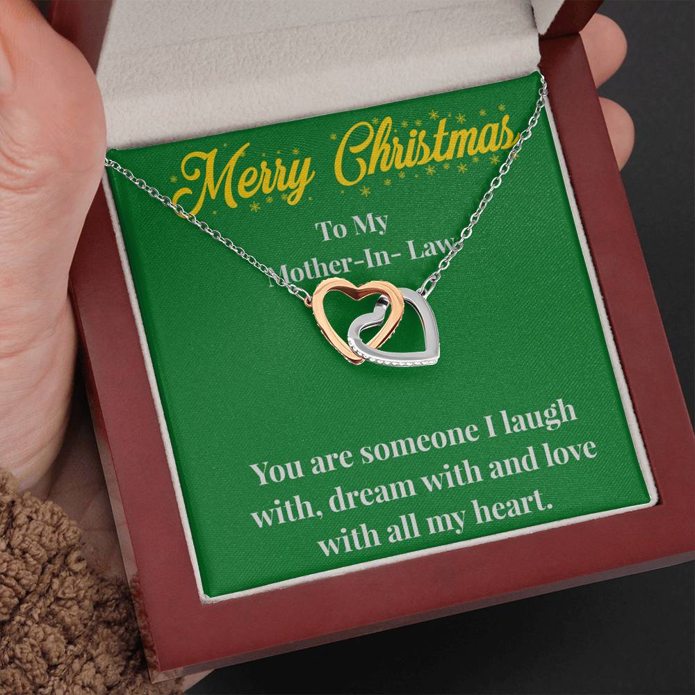 Merry Christmas To My Mother-In-Law Interlocking Hearts Necklace - Gift for Mother - Necklace for Mother-In-Law
