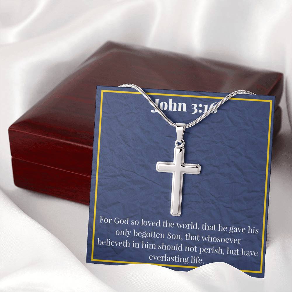 John 3:16 Artisan-Crafted Stainless Steel Cross Necklace