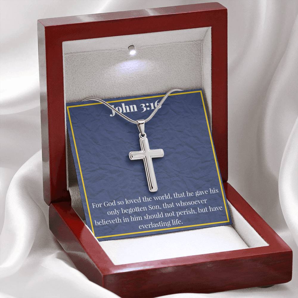 John 3:16 Artisan-Crafted Stainless Steel Cross Necklace