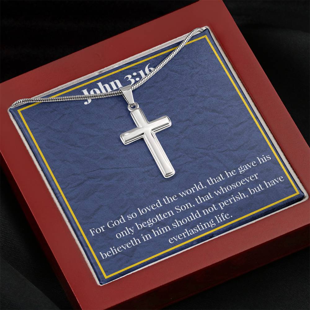 John 3:16 Artisan-Crafted Stainless Steel Cross Necklace