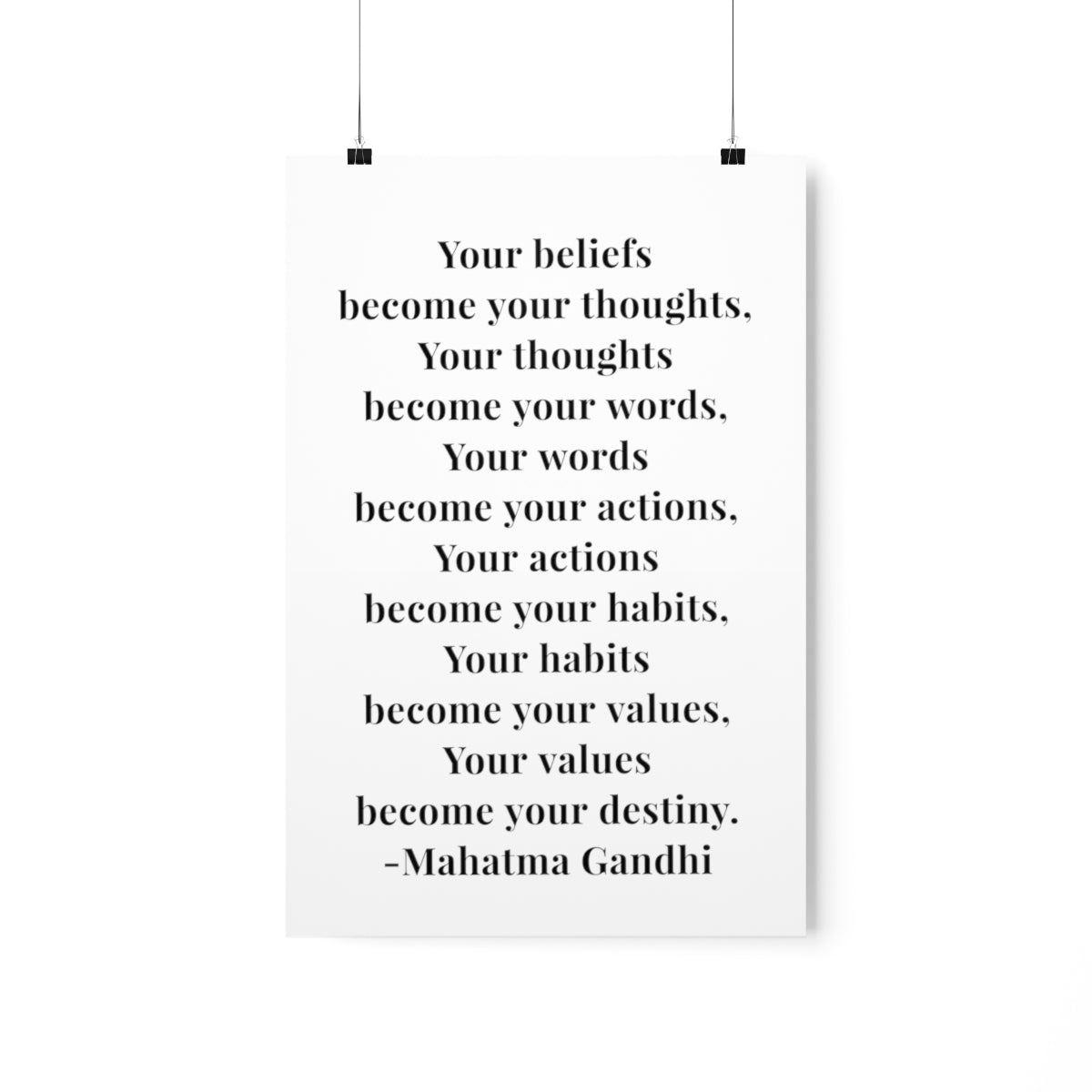 Mahatma Gandhi Quote - Your Beliefs Become Your Thoughts - Premium Matte Vertical Poster