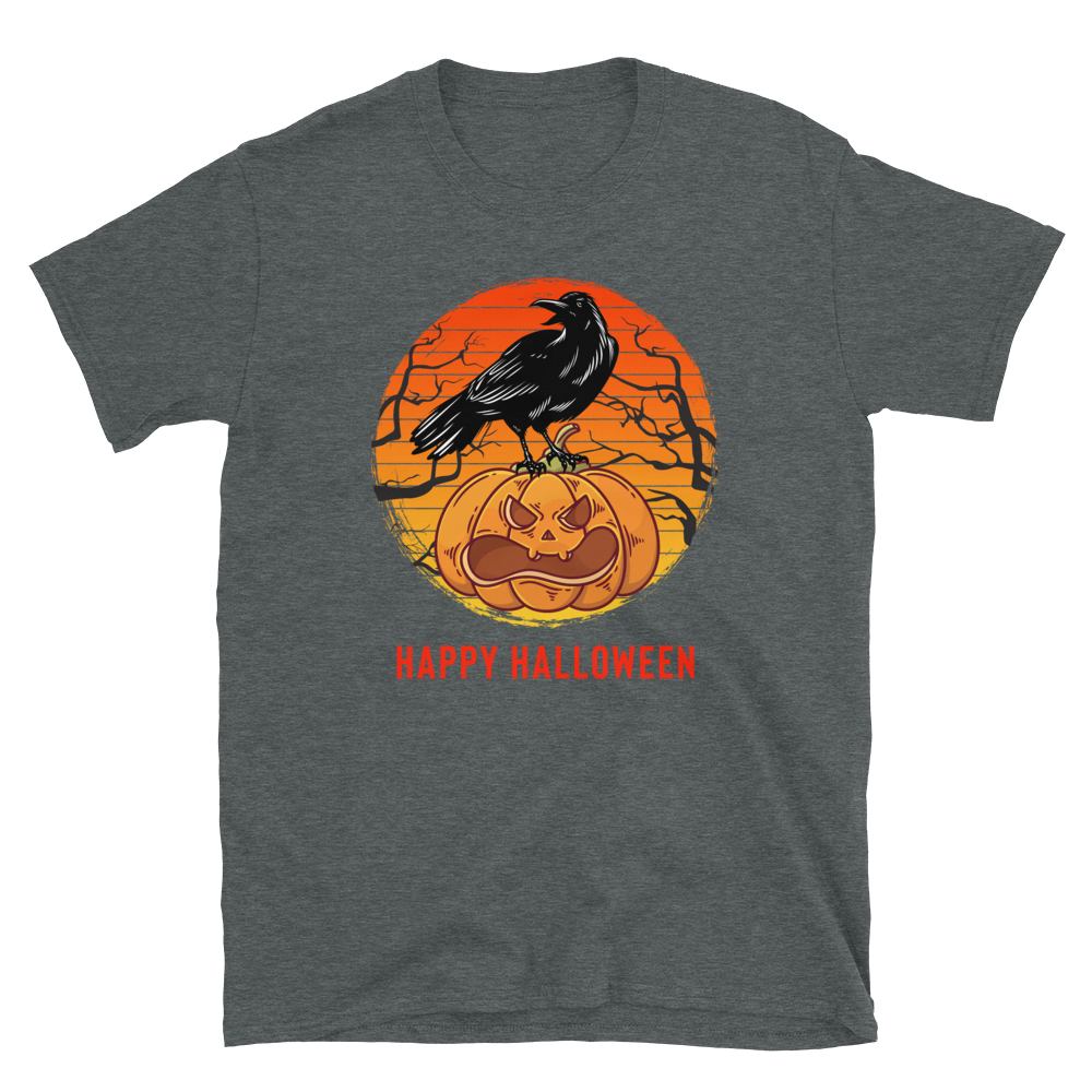 Happy Halloween Pumpkin T-Shirt - Black Crow on Pumpkin